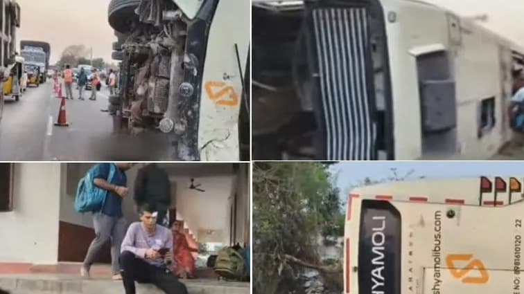 అనకాపల్లిలో ప్రైవేట్ ట్రావెల్స్ బస్సు బోల్తా
