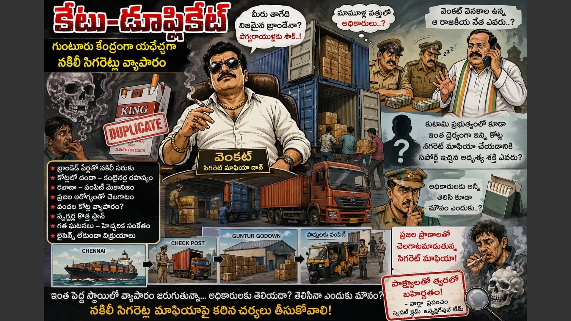 గుంటూరు కేంద్రంగా యథేచ్ఛగా నకిలీ సిగరెట్ల వ్యాపారం