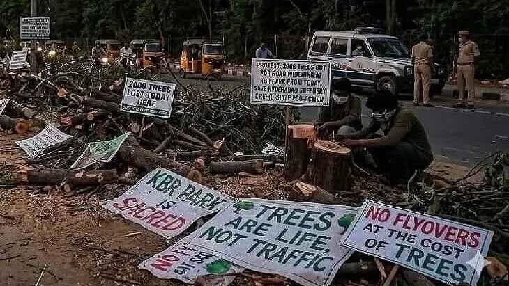 KBR పార్క్ పరిసరాల్లో ఫ్లైఓవర్ల కోసం 2000 చెట్ల నరికివేతపై ఆందోళన